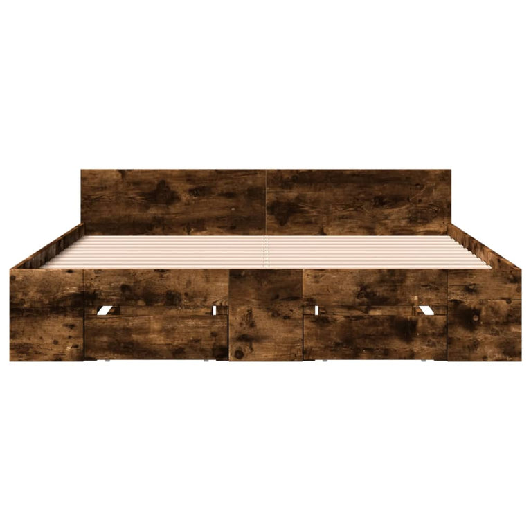 Bedframe met lades bewerkt hout gerookt eikenkleurig 135x190 cm