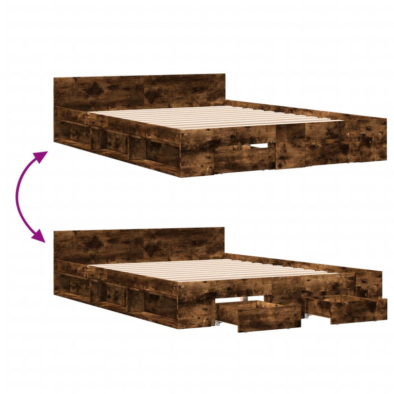 Bedframe met lades bewerkt hout gerookt eikenkleurig 135x190 cm
