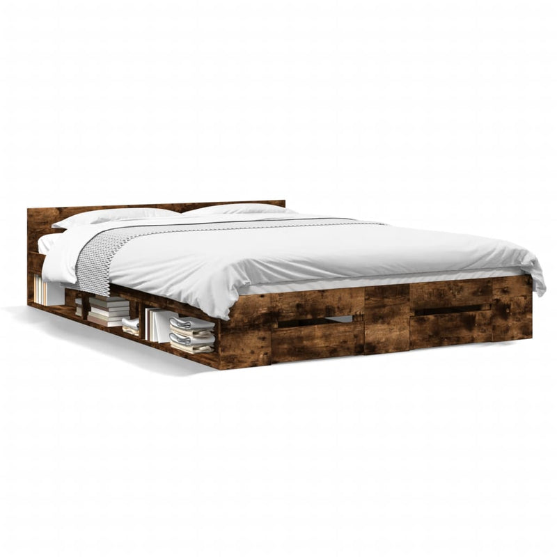 Bedframe met lades bewerkt hout gerookt eikenkleurig 135x190 cm