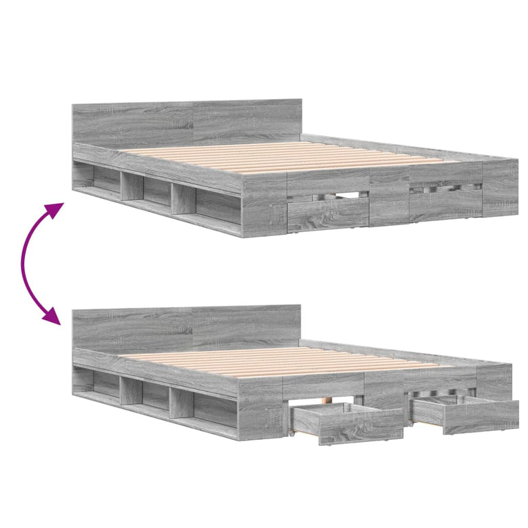 Bedframe met lades bewerkt hout grijs sonoma eiken 135x190 cm