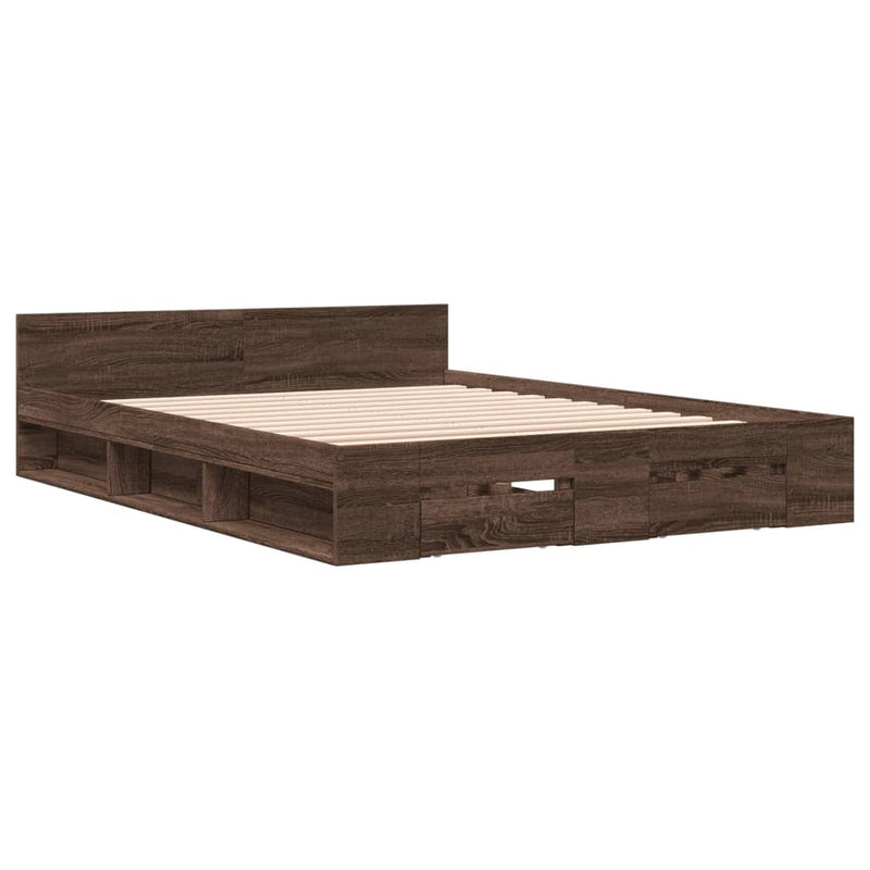 Bedframe met lades bewerkt hout bruin eikenkleurig 135x190 cm