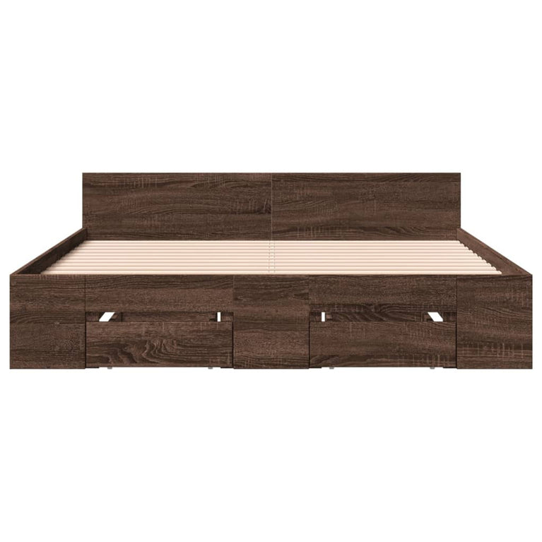 Bedframe met lades bewerkt hout bruin eikenkleurig 135x190 cm