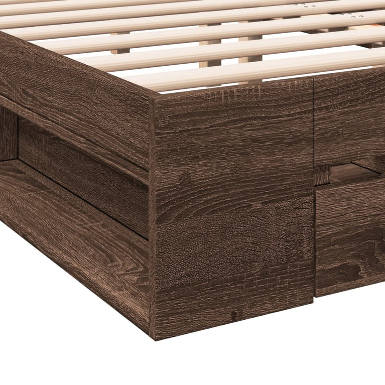 Bedframe met lades bewerkt hout bruin eikenkleurig 135x190 cm