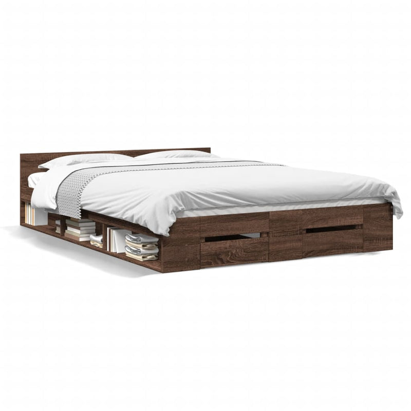 Bedframe met lades bewerkt hout bruin eikenkleurig 135x190 cm