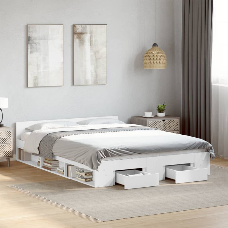 Bedframe met lades bewerkt hout wit 120x190 cm