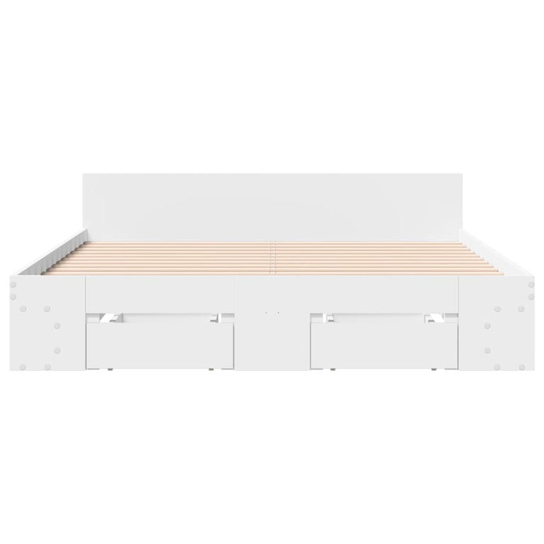 Bedframe met lades bewerkt hout wit 120x190 cm