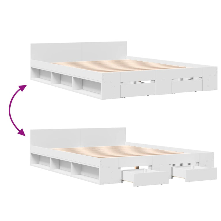 Bedframe met lades bewerkt hout wit 120x190 cm