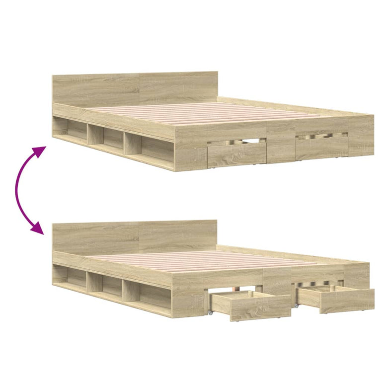 Bedframe met lades bewerkt hout sonoma eikenkleurig 120x190 cm
