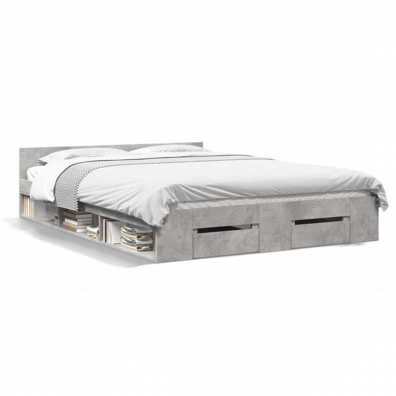 Bedframe met lades bewerkt hout betongrijs 120x190 cm