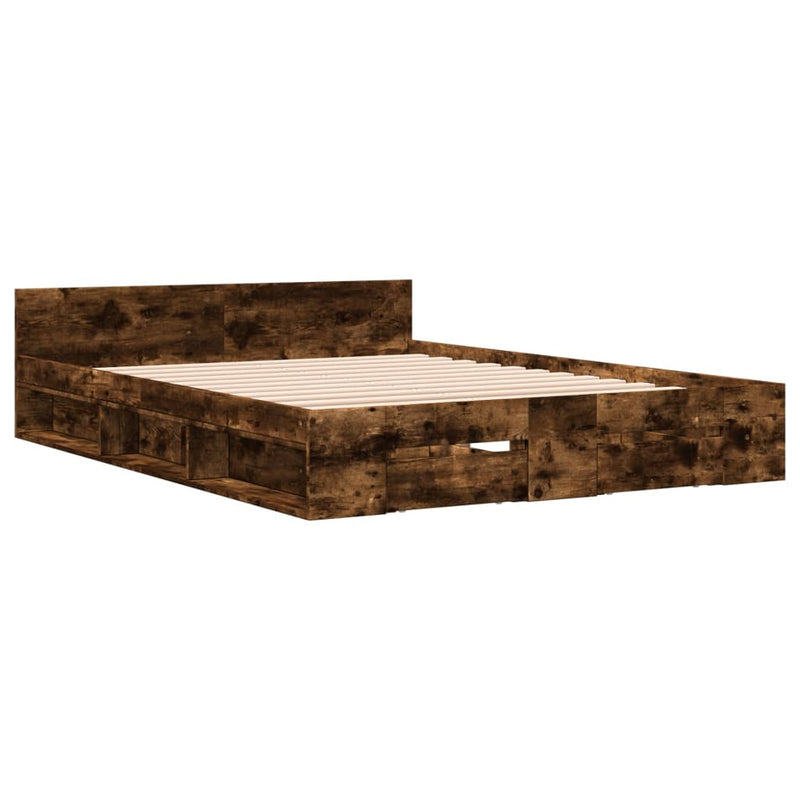 Bedframe met lades bewerkt hout gerookt eikenkleurig 120x190 cm