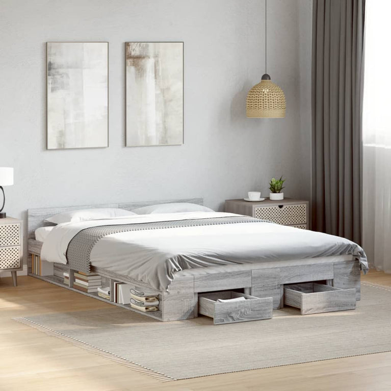 Bedframe met lades bewerkt hout grijs sonoma eiken 120x190 cm