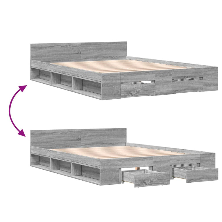 Bedframe met lades bewerkt hout grijs sonoma eiken 120x190 cm
