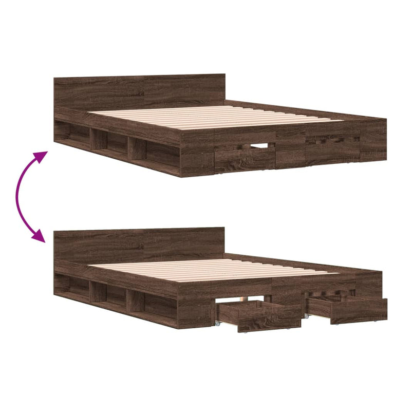Bedframe met lades bewerkt hout bruin eikenkleurig 120x190 cm