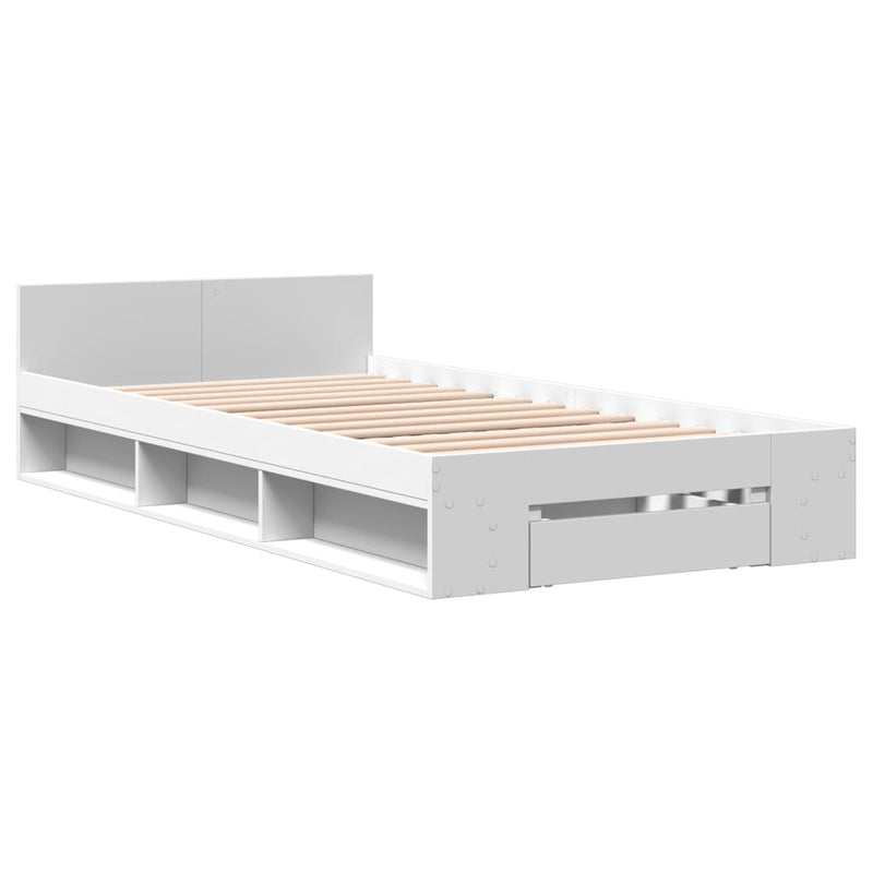 Bedframe met lade bewerkt hout wit 90x190 cm