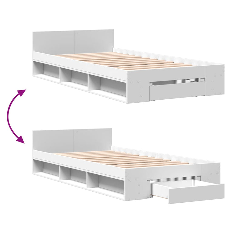 Bedframe met lade bewerkt hout wit 90x190 cm