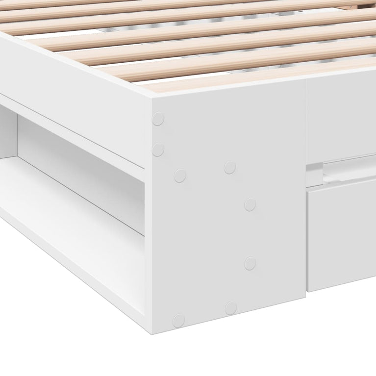 Bedframe met lade bewerkt hout wit 90x190 cm
