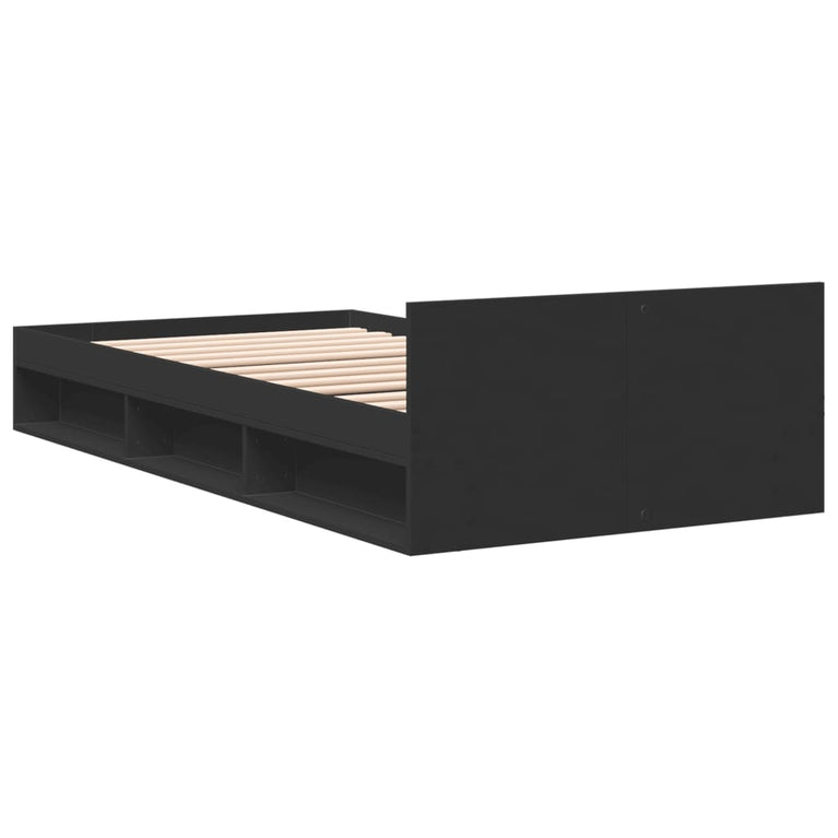 Bedframe met lade bewerkt hout zwart 90x190 cm