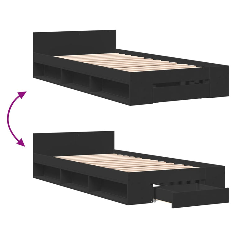 Bedframe met lade bewerkt hout zwart 90x190 cm