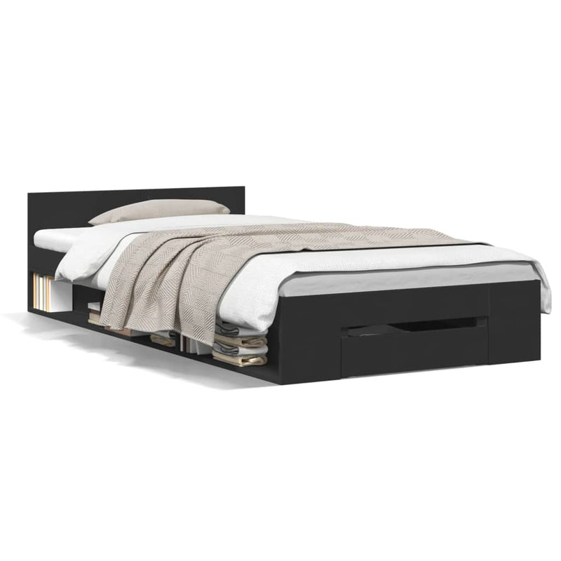 Bedframe met lade bewerkt hout zwart 90x190 cm