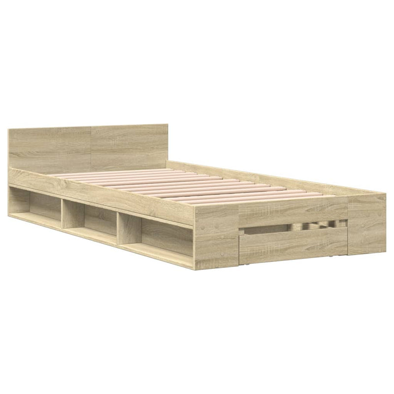 Bedframe met lade bewerkt hout sonoma eikenkleurig 90x190 cm