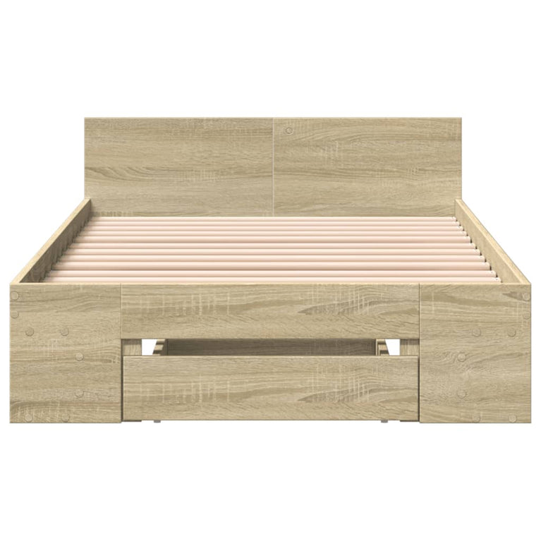 Bedframe met lade bewerkt hout sonoma eikenkleurig 90x190 cm