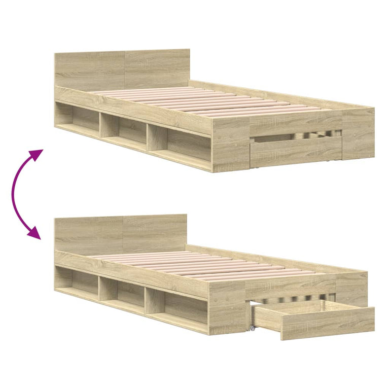 Bedframe met lade bewerkt hout sonoma eikenkleurig 90x190 cm