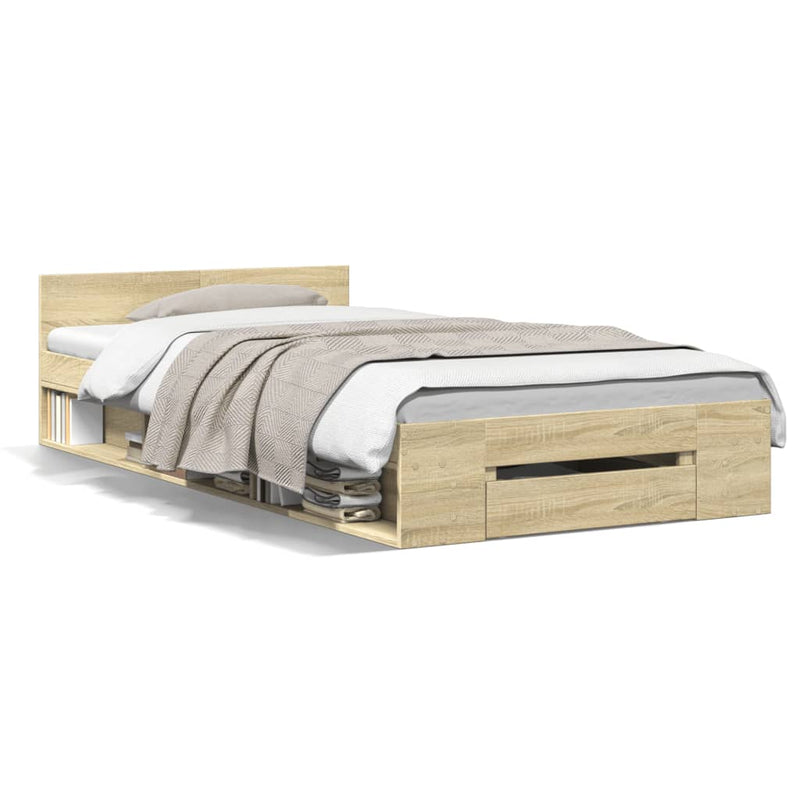 Bedframe met lade bewerkt hout sonoma eikenkleurig 90x190 cm