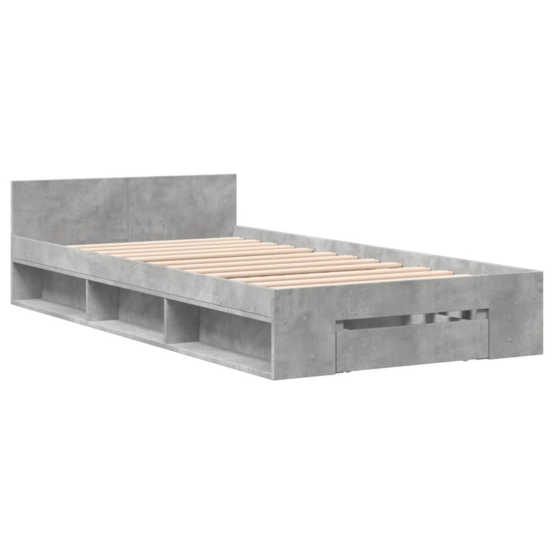 Bedframe met lade bewerkt hout betongrijs 90x190 cm
