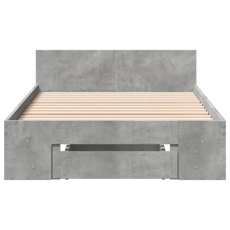 Bedframe met lade bewerkt hout betongrijs 90x190 cm