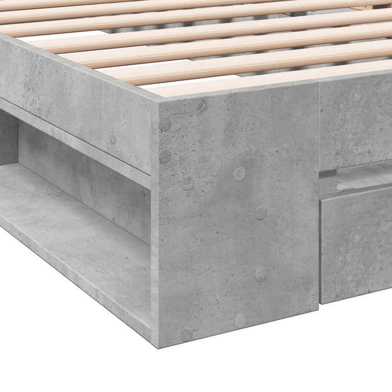 Bedframe met lade bewerkt hout betongrijs 90x190 cm