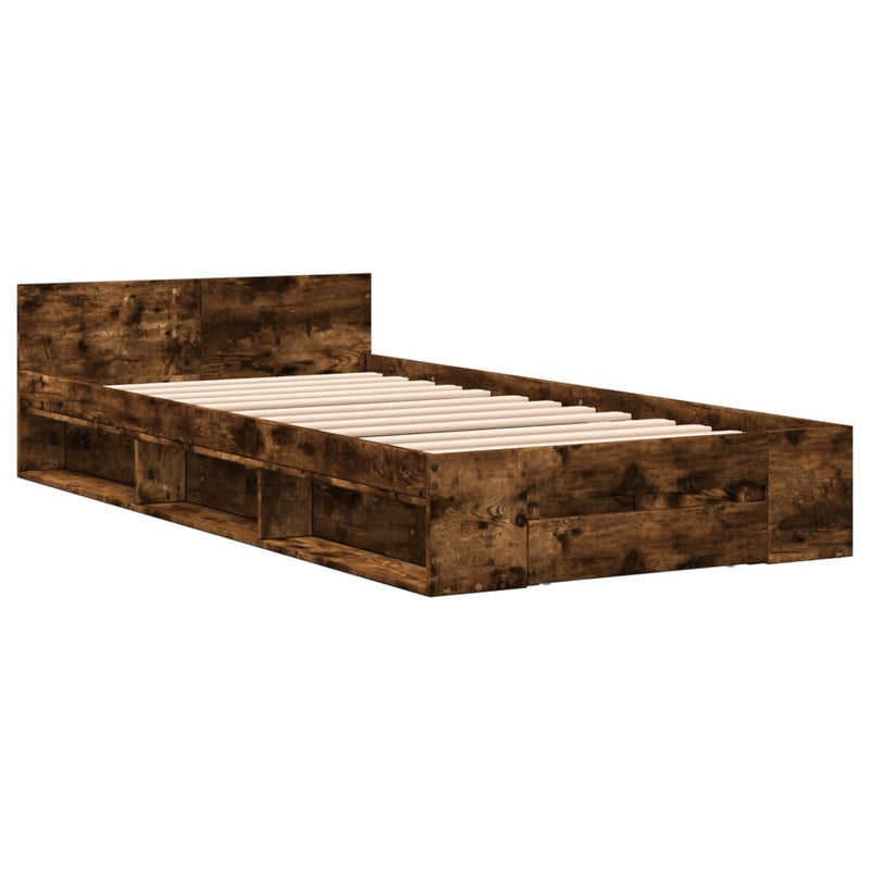 Bedframe met lade bewerkt hout gerookt eikenkleurig 90x190 cm
