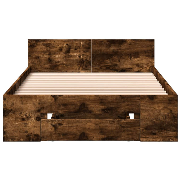 Bedframe met lade bewerkt hout gerookt eikenkleurig 90x190 cm