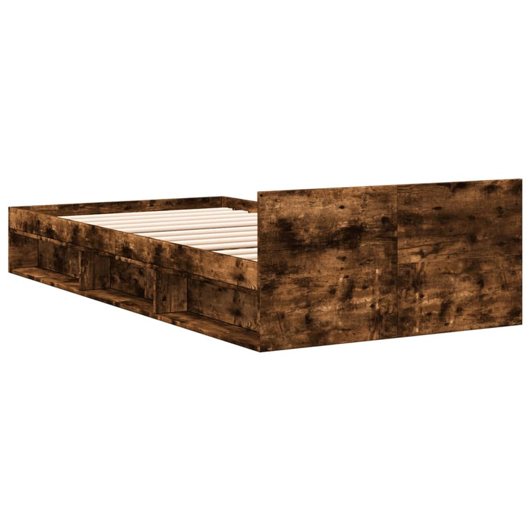 Bedframe met lade bewerkt hout gerookt eikenkleurig 90x190 cm