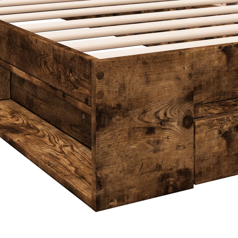 Bedframe met lade bewerkt hout gerookt eikenkleurig 90x190 cm