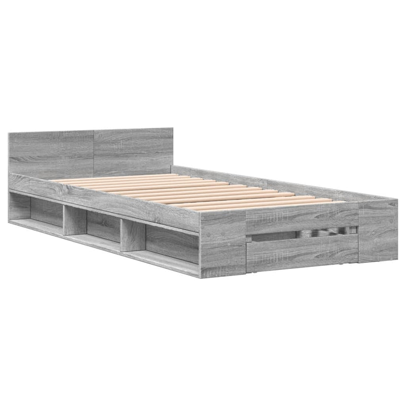 Bedframe met lade bewerkt hout grijs sonoma eiken 90x190 cm
