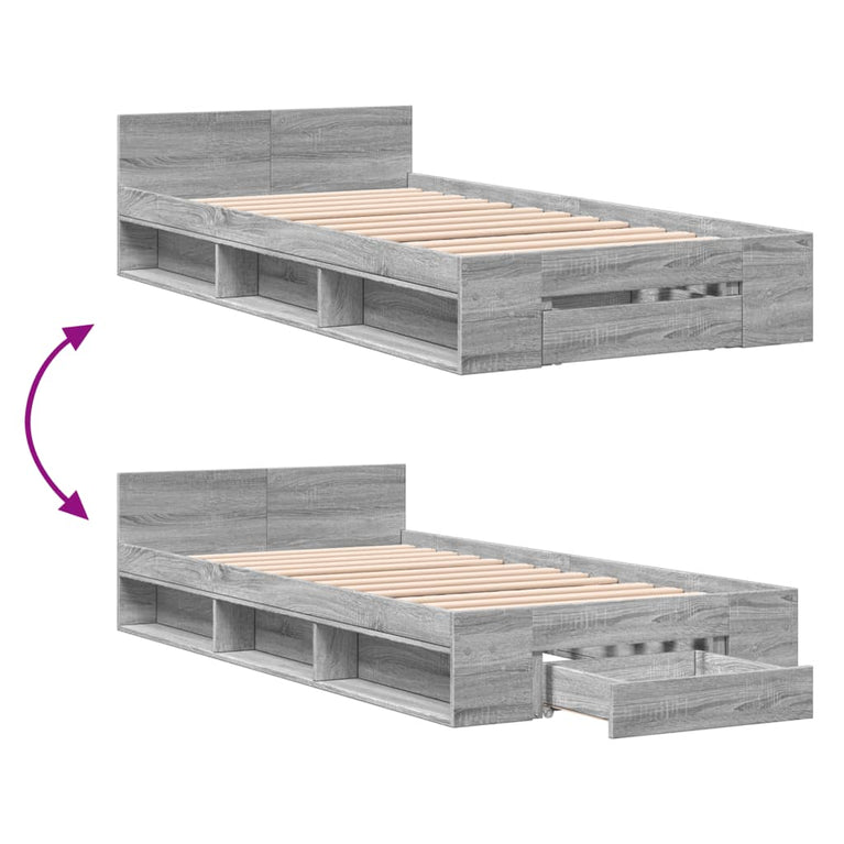 Bedframe met lade bewerkt hout grijs sonoma eiken 90x190 cm