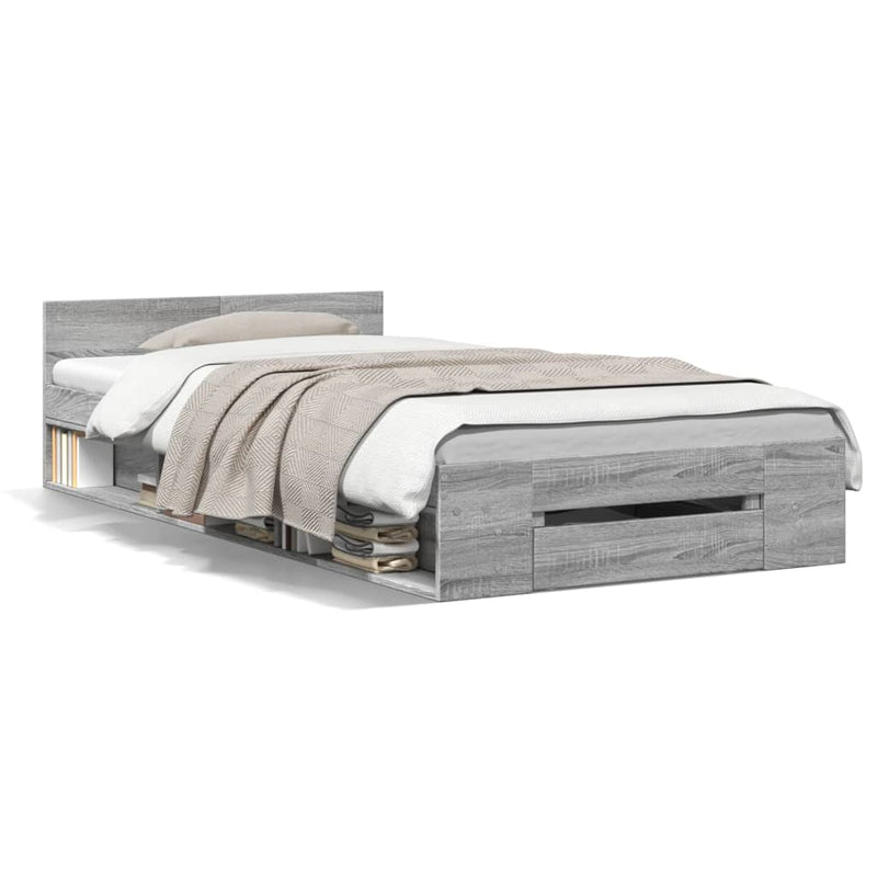 Bedframe met lade bewerkt hout grijs sonoma eiken 90x190 cm
