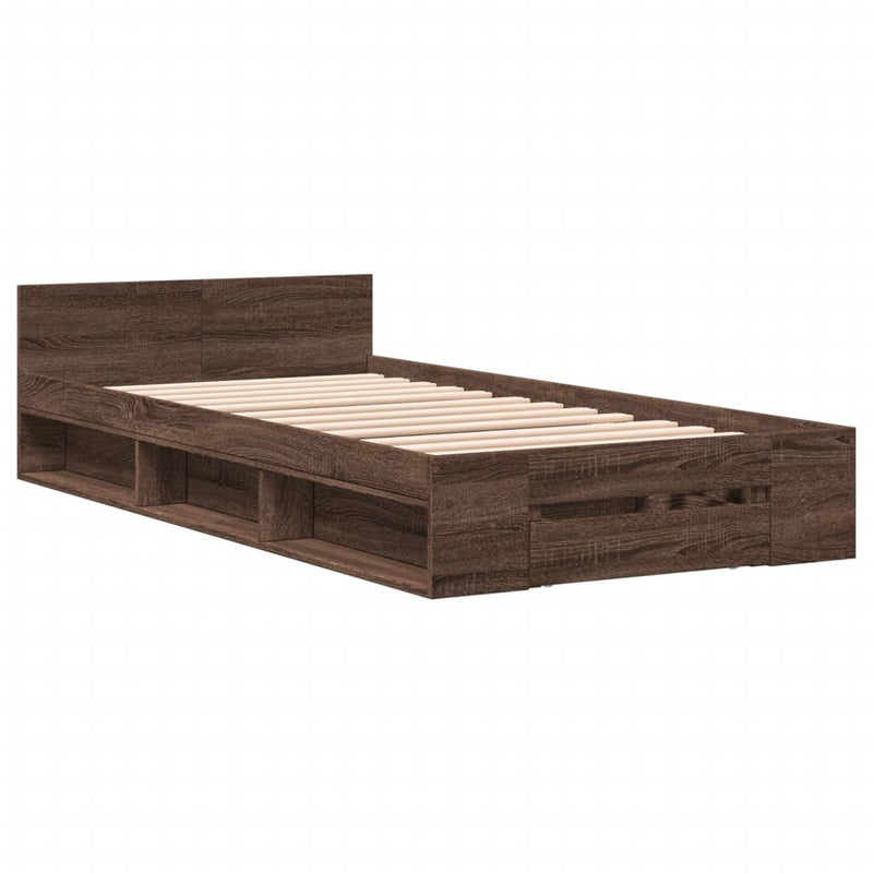 Bedframe met lade bewerkt hout bruin eikenkleurig 90x190 cm