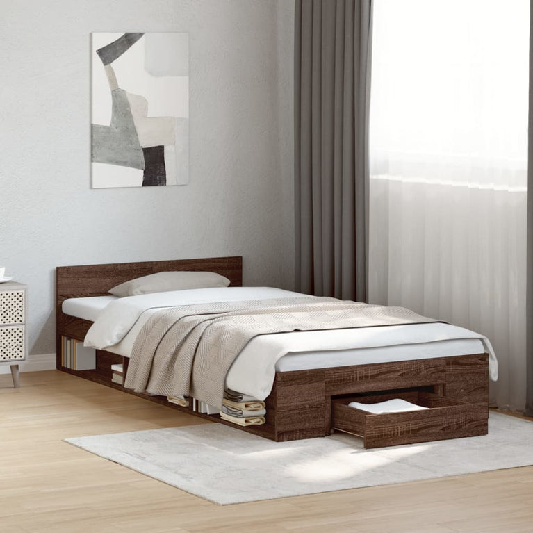 Bedframe met lade bewerkt hout bruin eikenkleurig 90x190 cm
