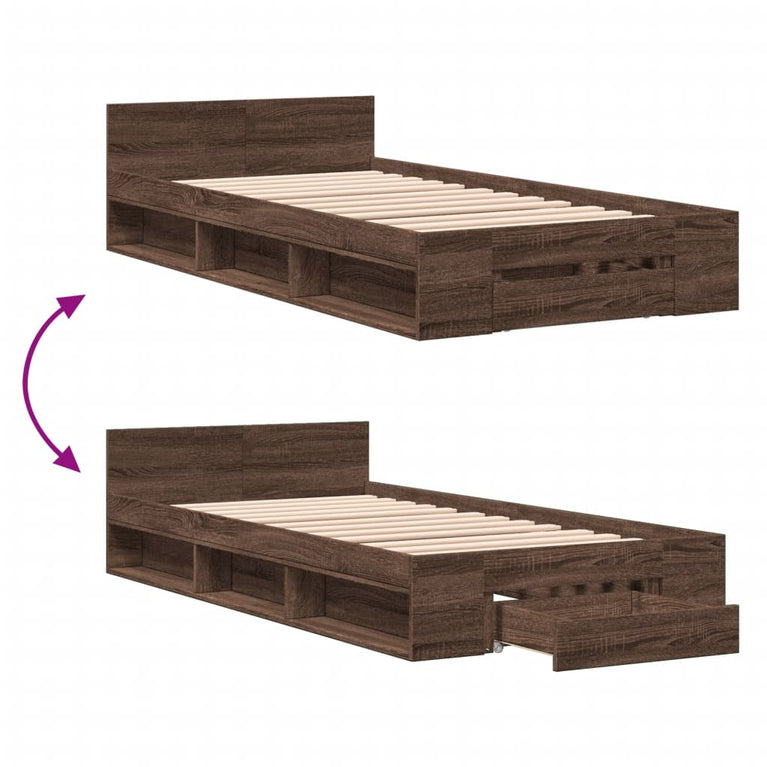 Bedframe met lade bewerkt hout bruin eikenkleurig 90x190 cm