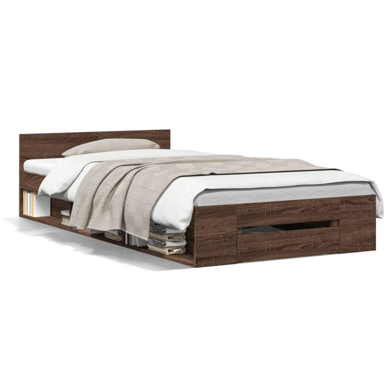 Bedframe met lade bewerkt hout bruin eikenkleurig 90x190 cm
