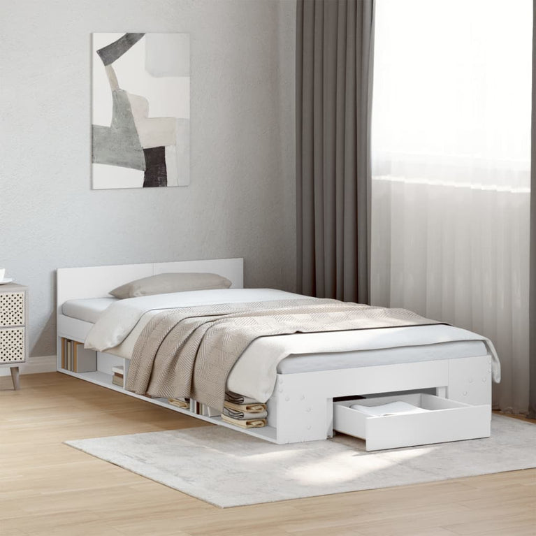 Bedframe met lade bewerkt hout wit 100x200 cm