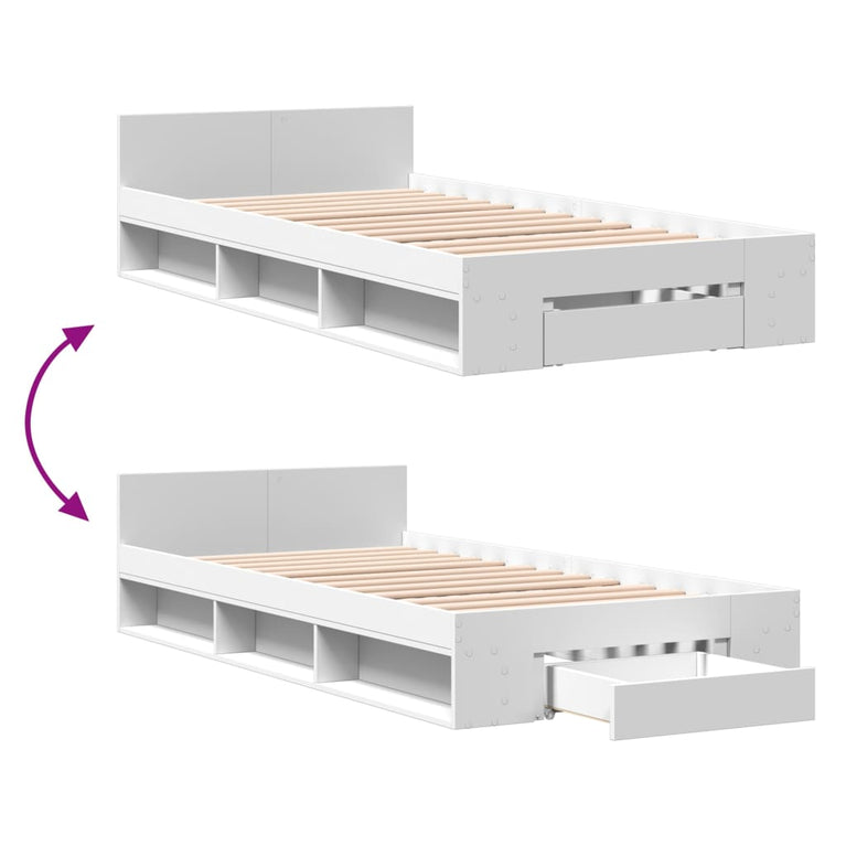Bedframe met lade bewerkt hout wit 100x200 cm