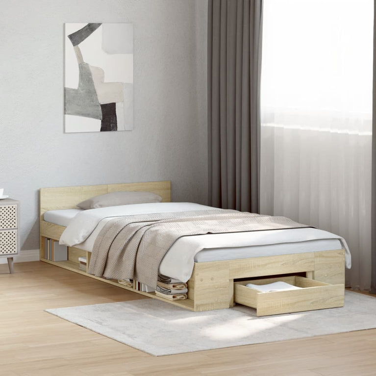 Bedframe met lade bewerkt hout sonoma eikenkleurig 100x200 cm