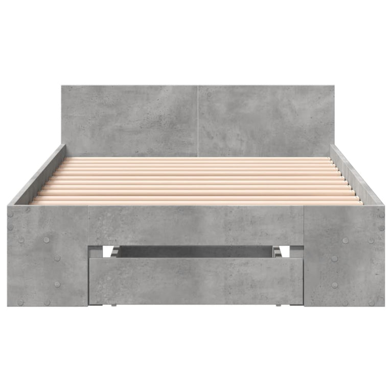 Bedframe met lade bewerkt hout betongrijs 100x200 cm