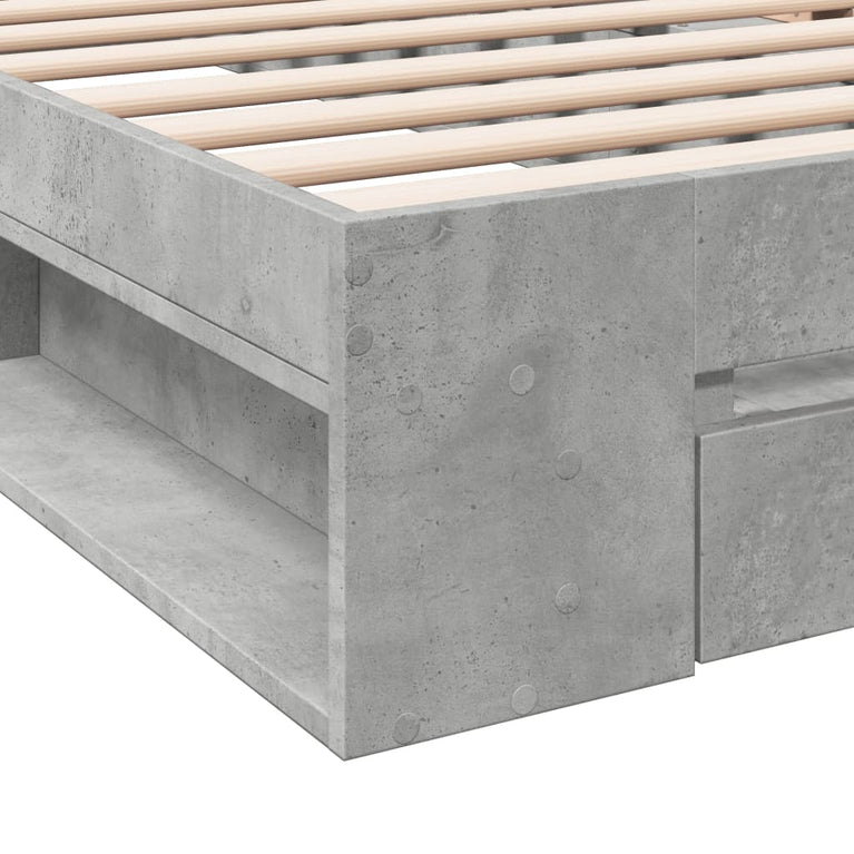 Bedframe met lade bewerkt hout betongrijs 100x200 cm