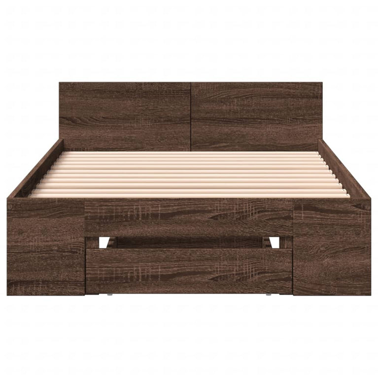 Bedframe met lade bewerkt hout bruin eikenkleurig 100x200 cm
