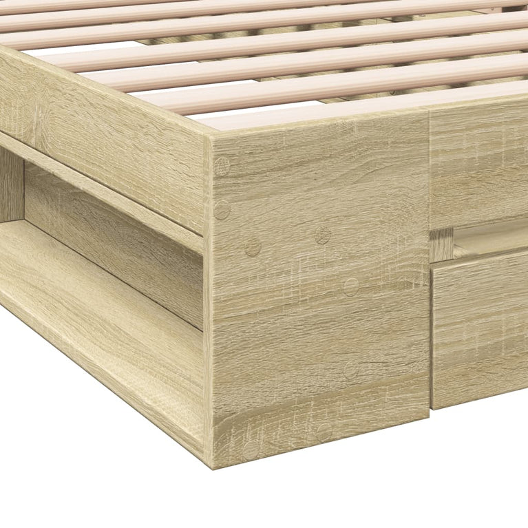 Bedframe met lade bewerkt hout sonoma eikenkleurig 90x200 cm