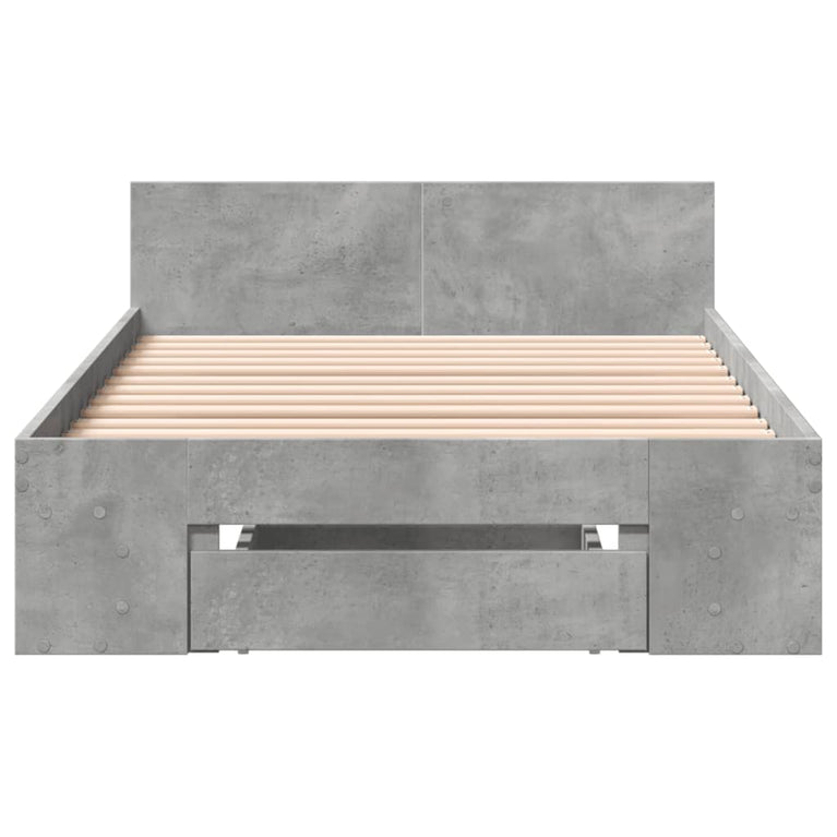 Bedframe met lade bewerkt hout betongrijs 90x200 cm