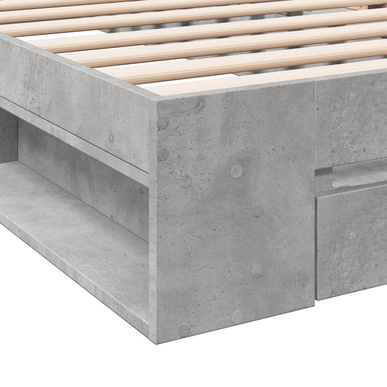 Bedframe met lade bewerkt hout betongrijs 90x200 cm